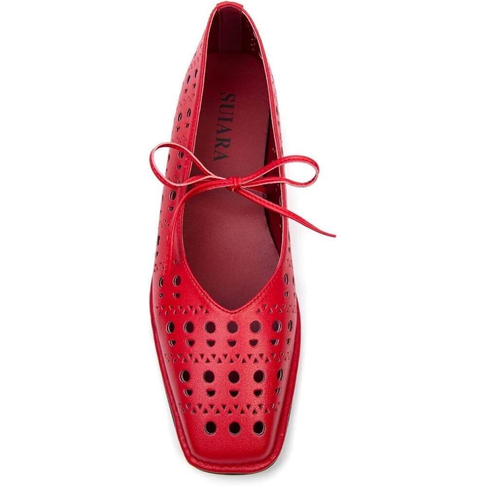 Women Slit-red Square Toe Comfortable Slip-On Lace-Up Loafers Summer Shoes
